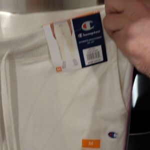 Brand New champion light sweatpants multicolor stripes on sides.